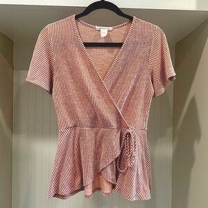 Caution to the Wind Pink Faux Short Sleeved Wrap Shirt, Size Medium